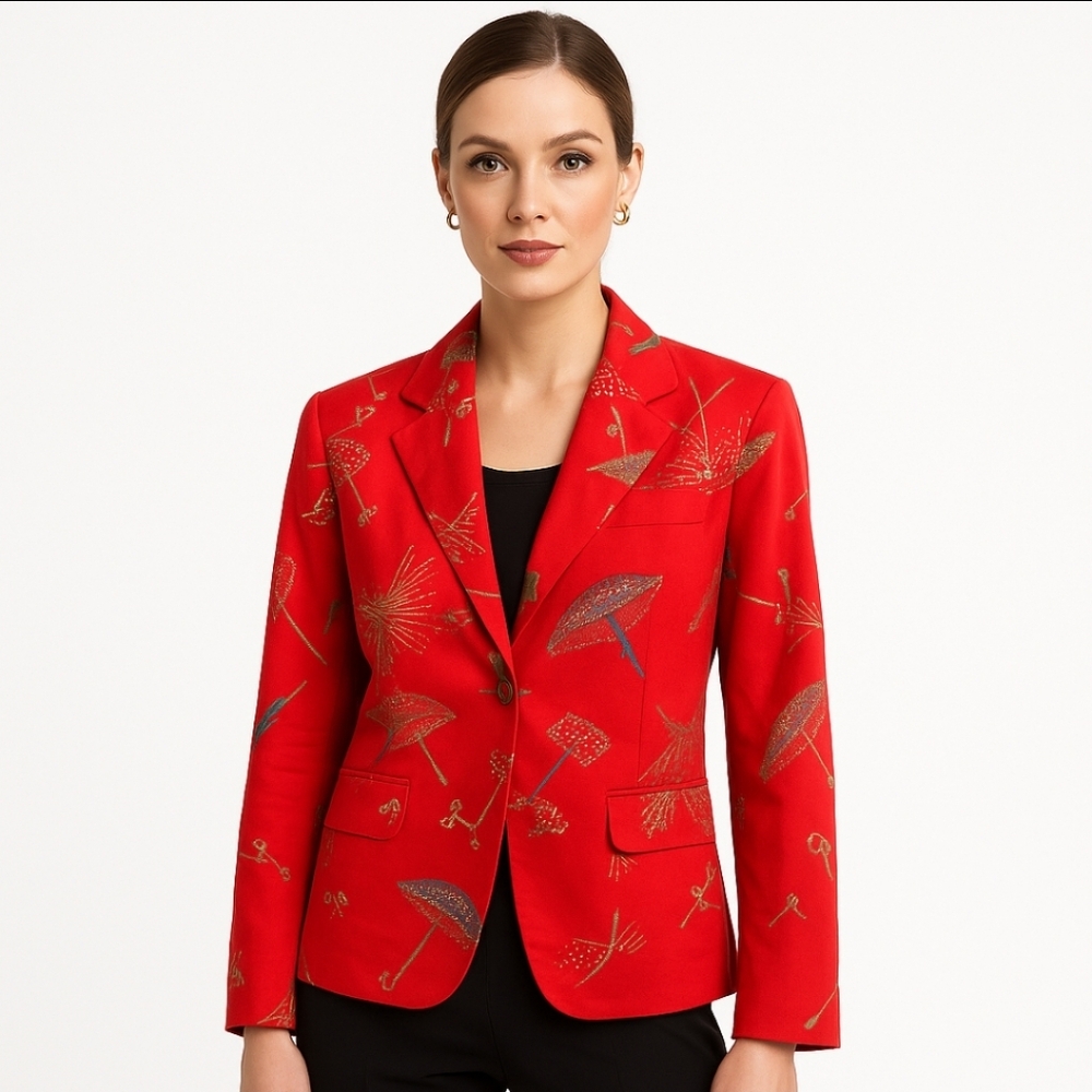 Jones New York Country Red Festival Pride Umbrella Party  Blazer Sz 8